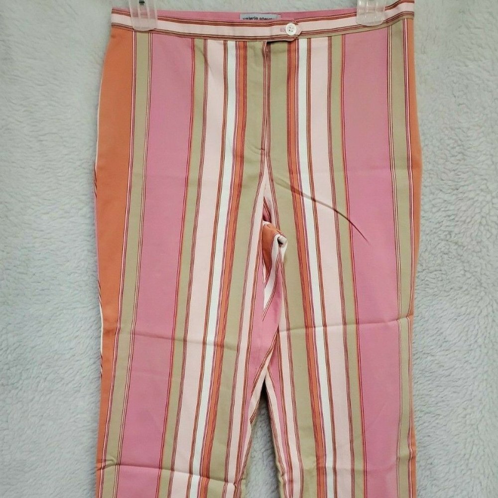 Valerie Stevens Pink Orange White Red Green Striped Capri Pants Size 10